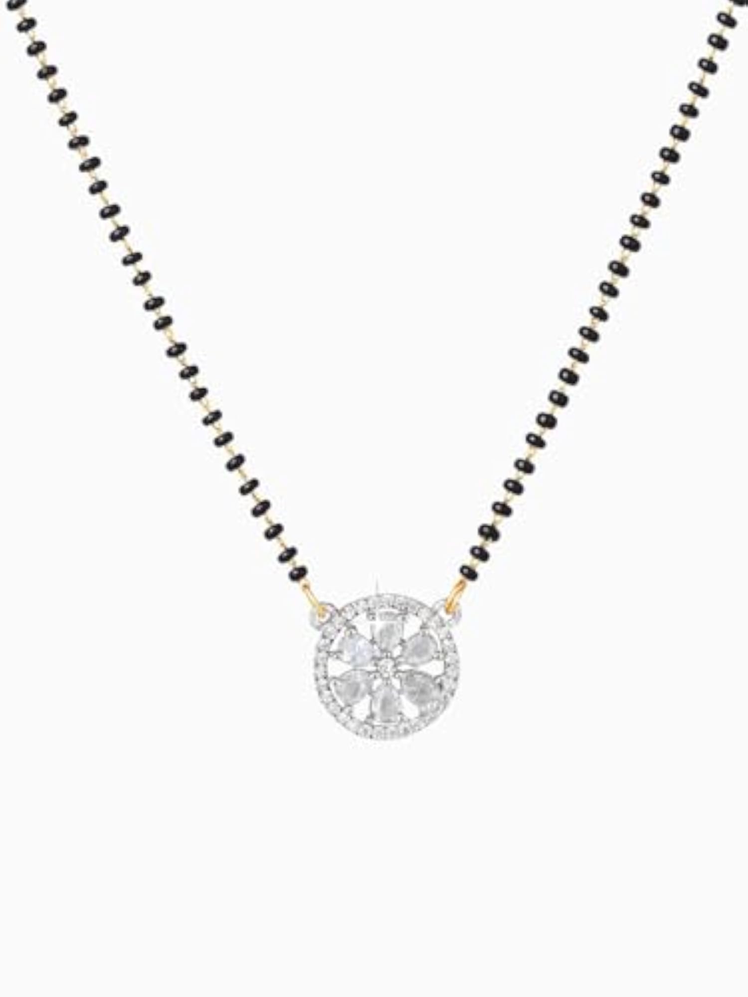 Pack of Two Gold Plated Black Beaded AD Studded Minimal Mangalsutra